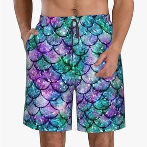 Bonlor Mens Swim Trunks Fish Scale Board Shorts Mesh Lining Beach Swim Shorts